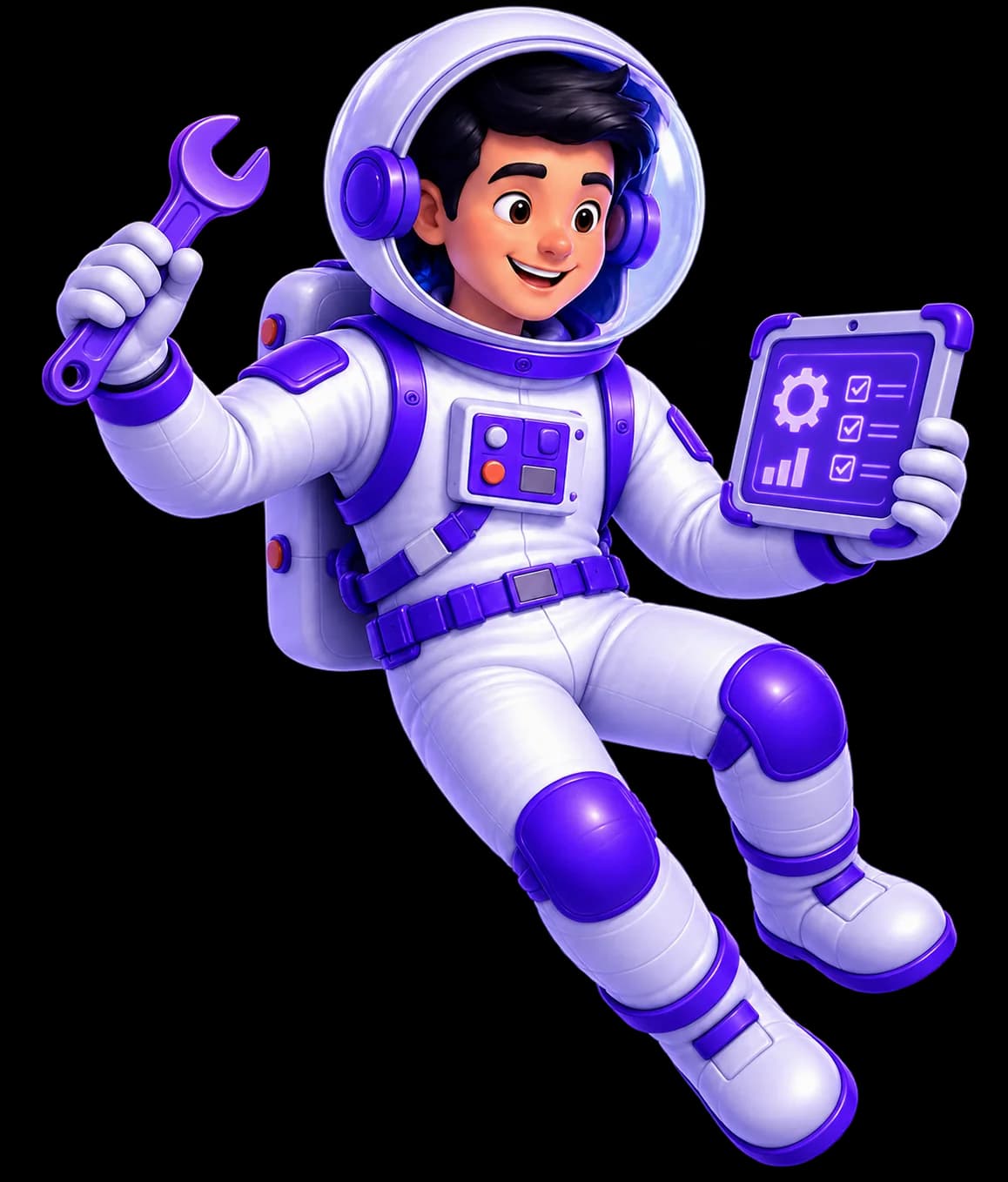 João, personagem astronauta da UniversoWeb, numa ilustração nova sobre manutenção WordPress