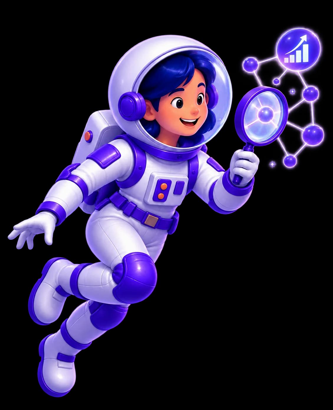 Mariana, personagem astronauta da UniversoWeb, numa ilustração nova sobre otimização SEO