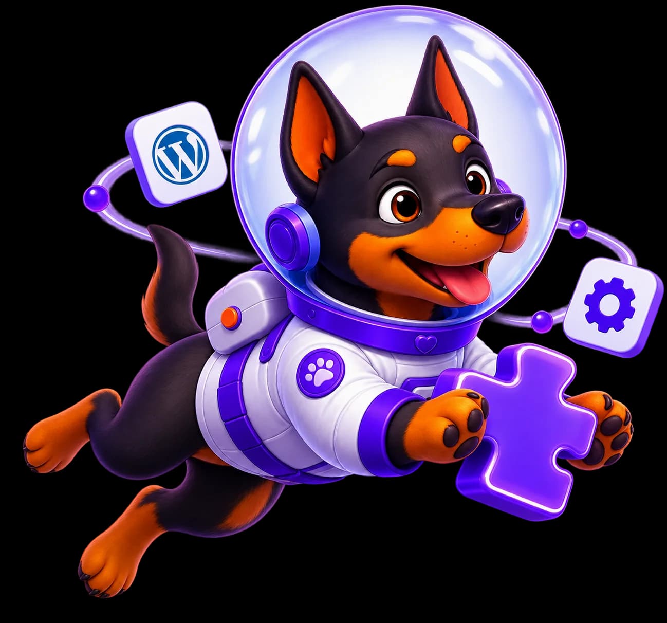 Fred, personagem astronauta da UniversoWeb, numa ilustração nova sobre integrações API