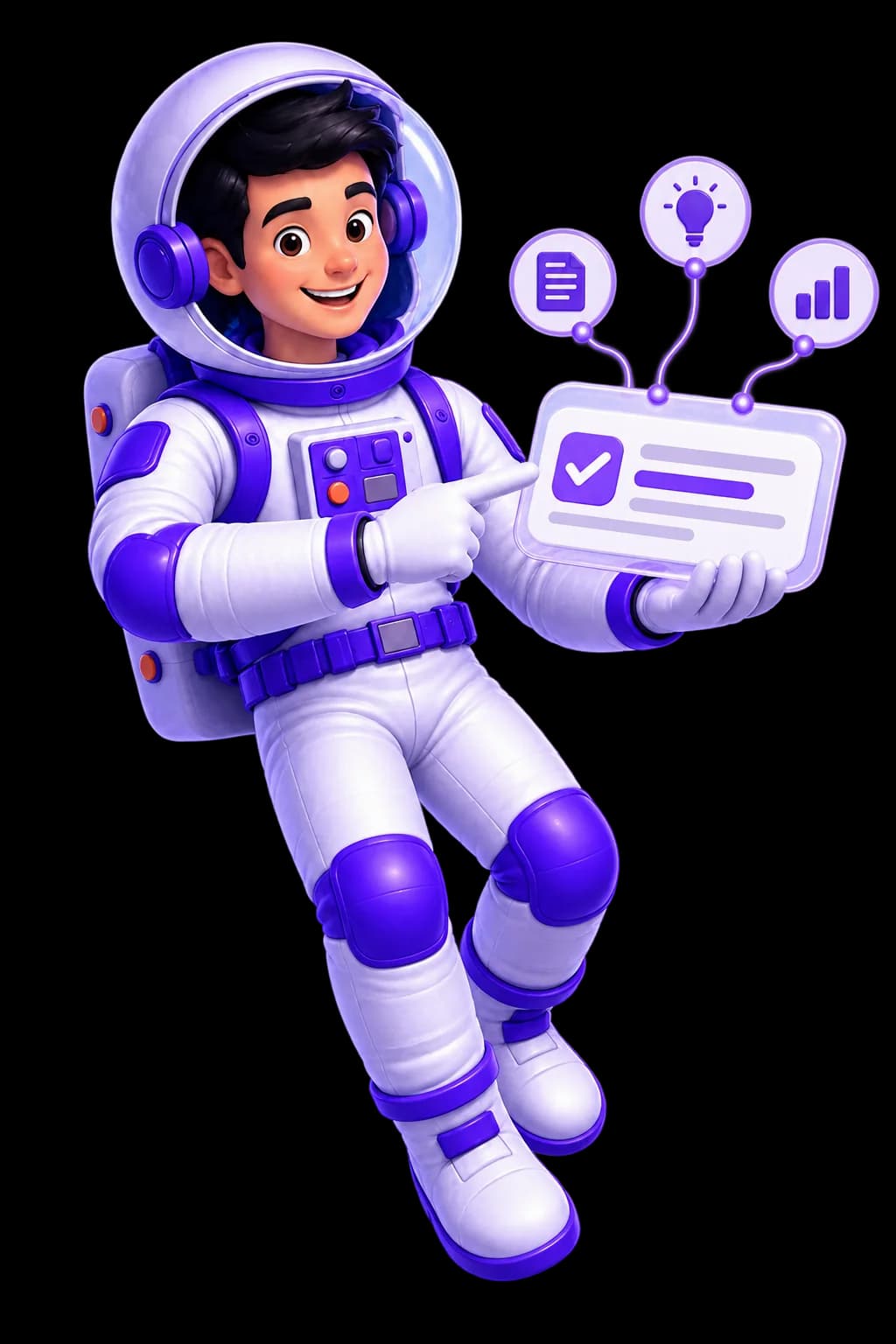 João apresenta SEO para inteligência artificial João, personagem astronauta da UniversoWeb, numa ilustração nova sobre SEO para inteligência artificial